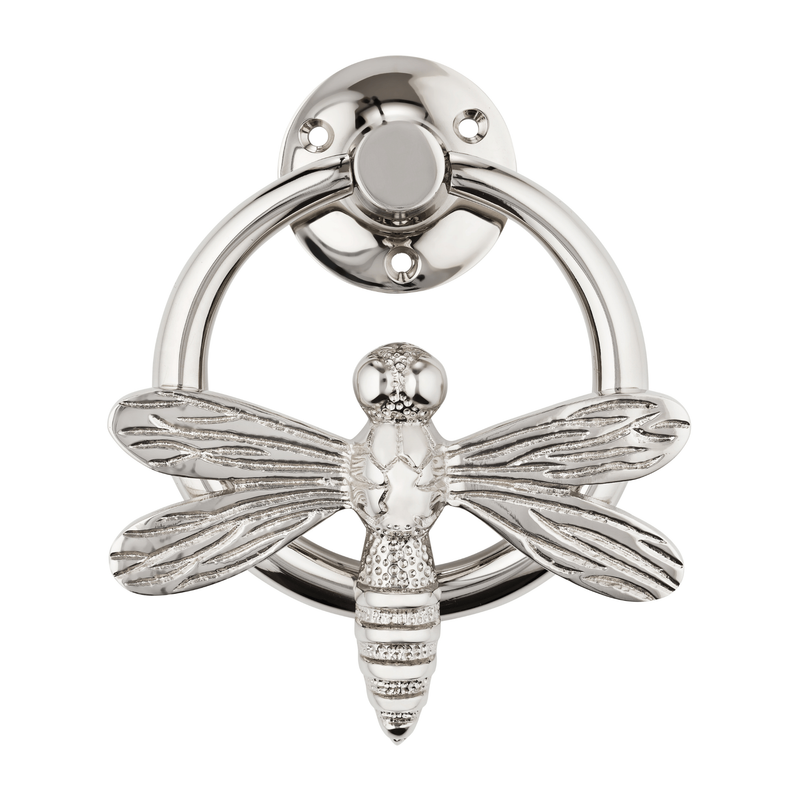 Brass Dragonfly Door Knocker with Ring - Nickel Finish - Brass bee