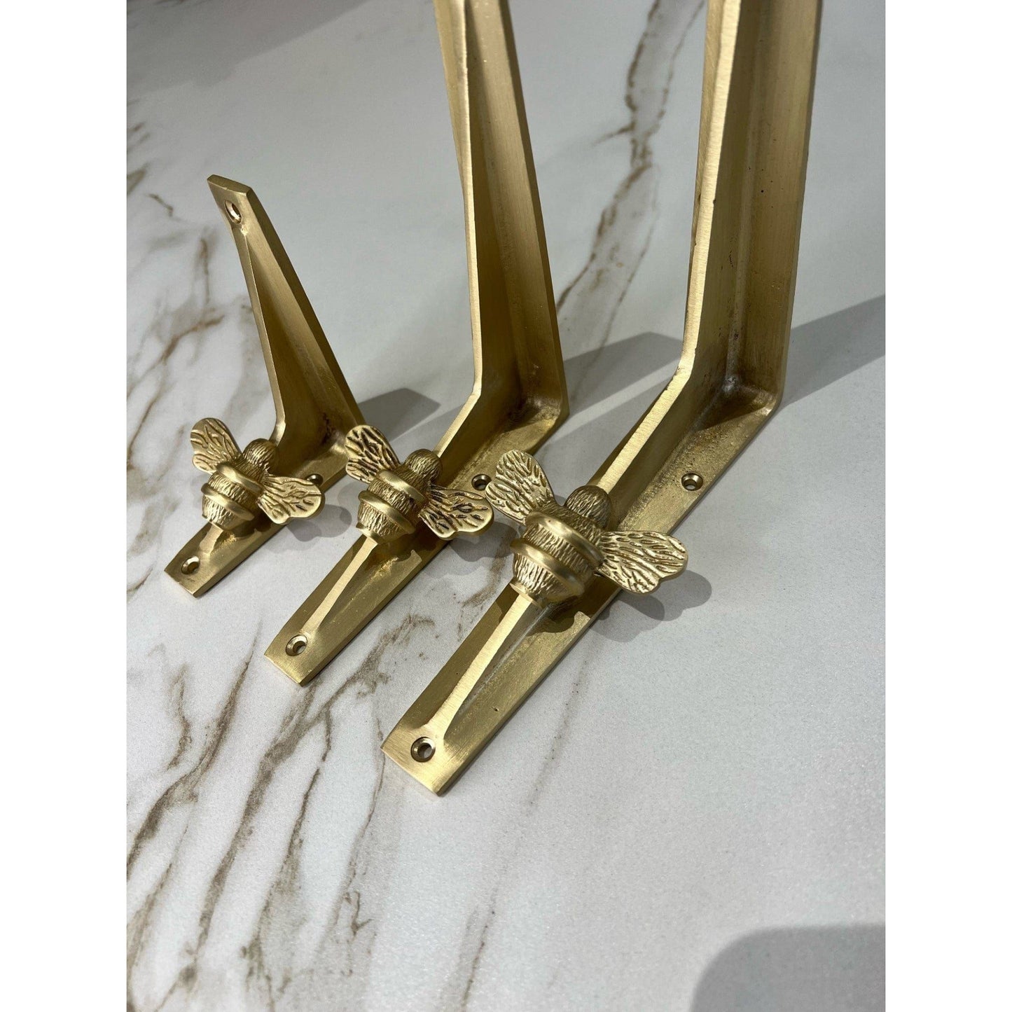 Satin Brass Bee Shelf Brackets - Heavy Duty Solid Brass