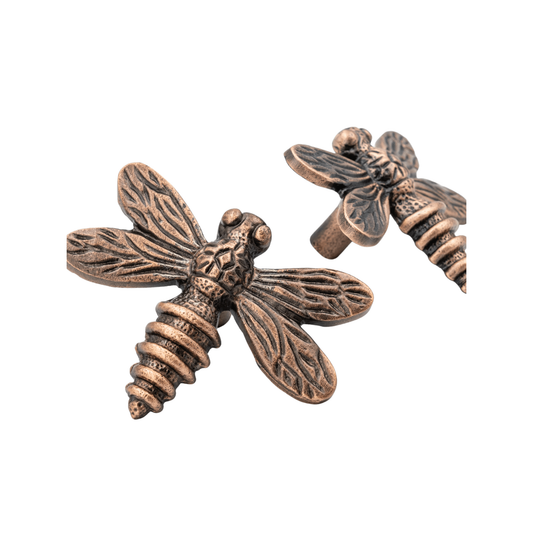 Brass Dragonfly Drawer Knob - Antique Copper Finish - Brass bee