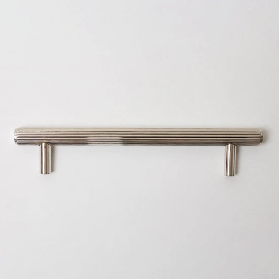 Solid Brass Straight Knurled Kitchen Pull Handles & Knobs - Polished Nickel Finish