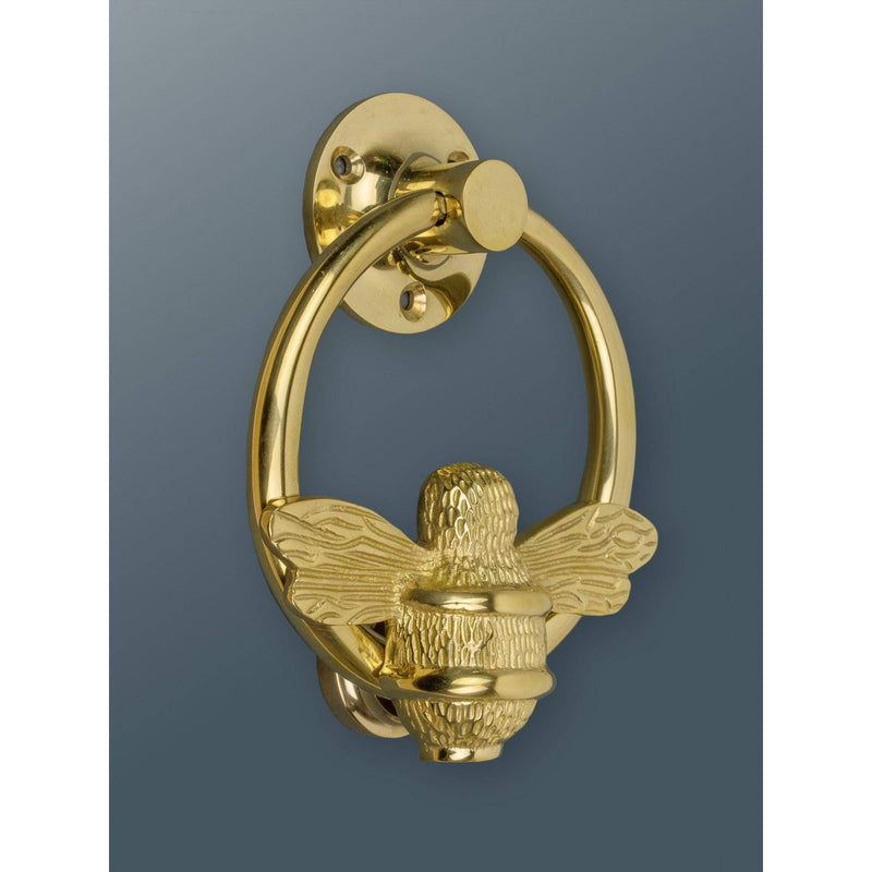 Bumble Bee Ring Brass Door Knocker - Brass Finish - Brass bee