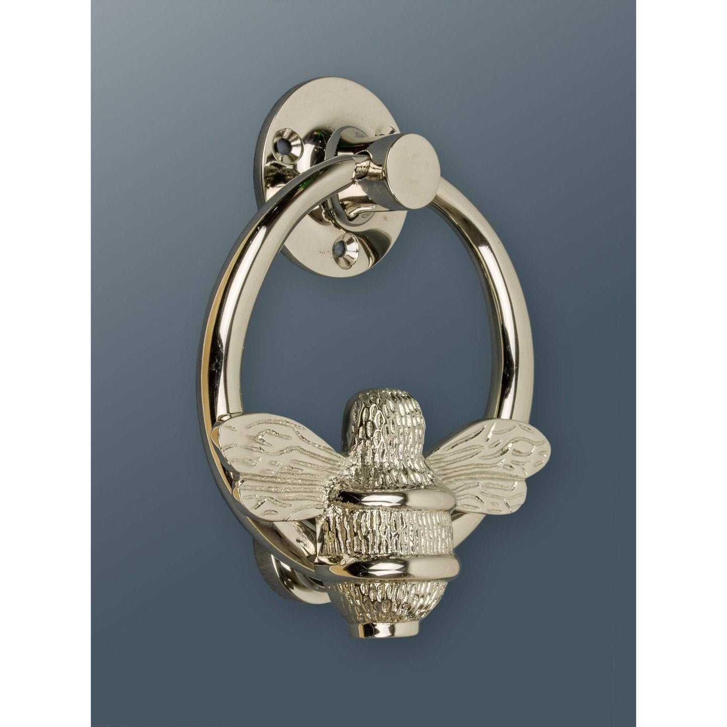 Brass Bumble Bee Ring Door Knocker - Nickel Finish - Brass bee