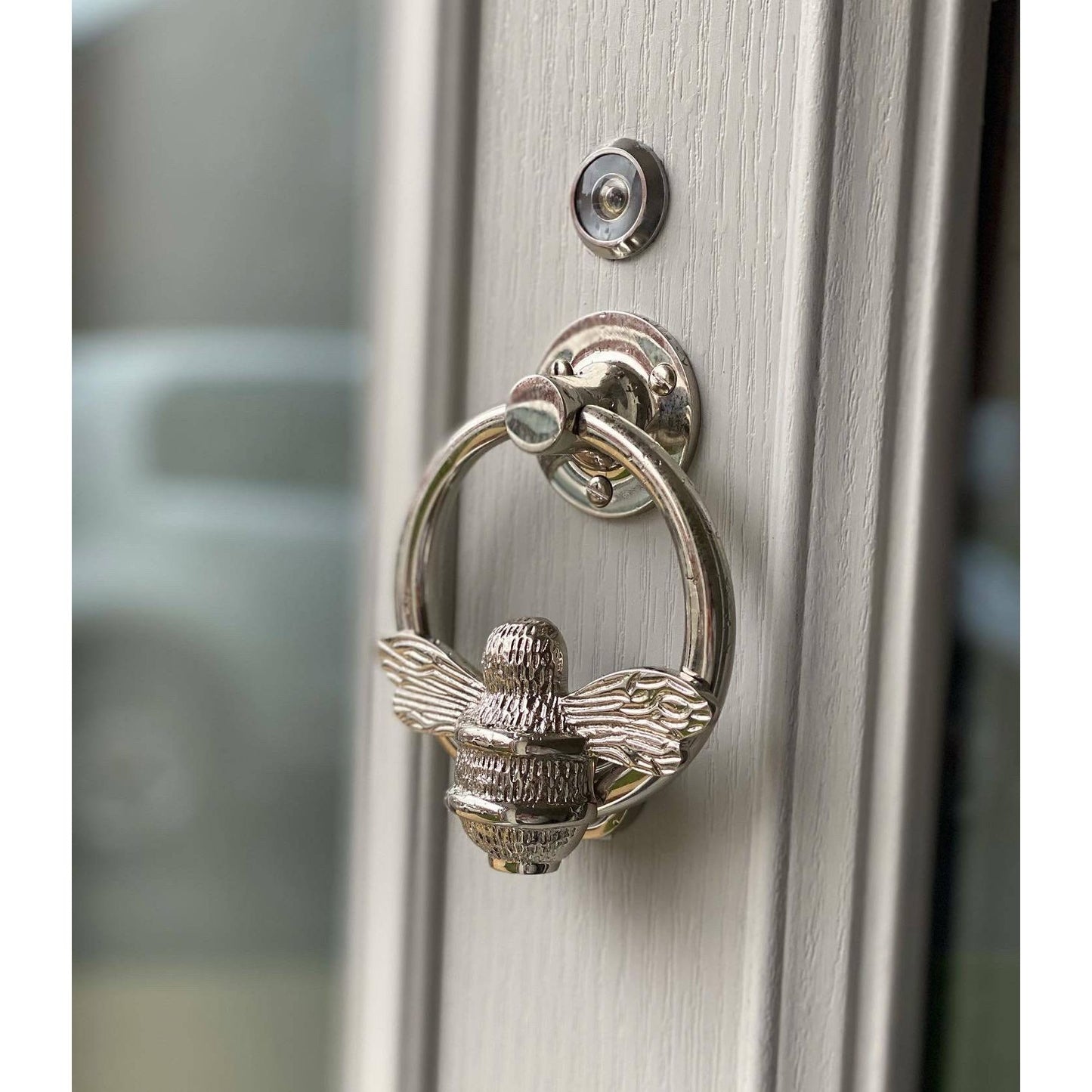 Brass Bumble Bee Ring Door Knocker - Nickel Finish - Brass bee