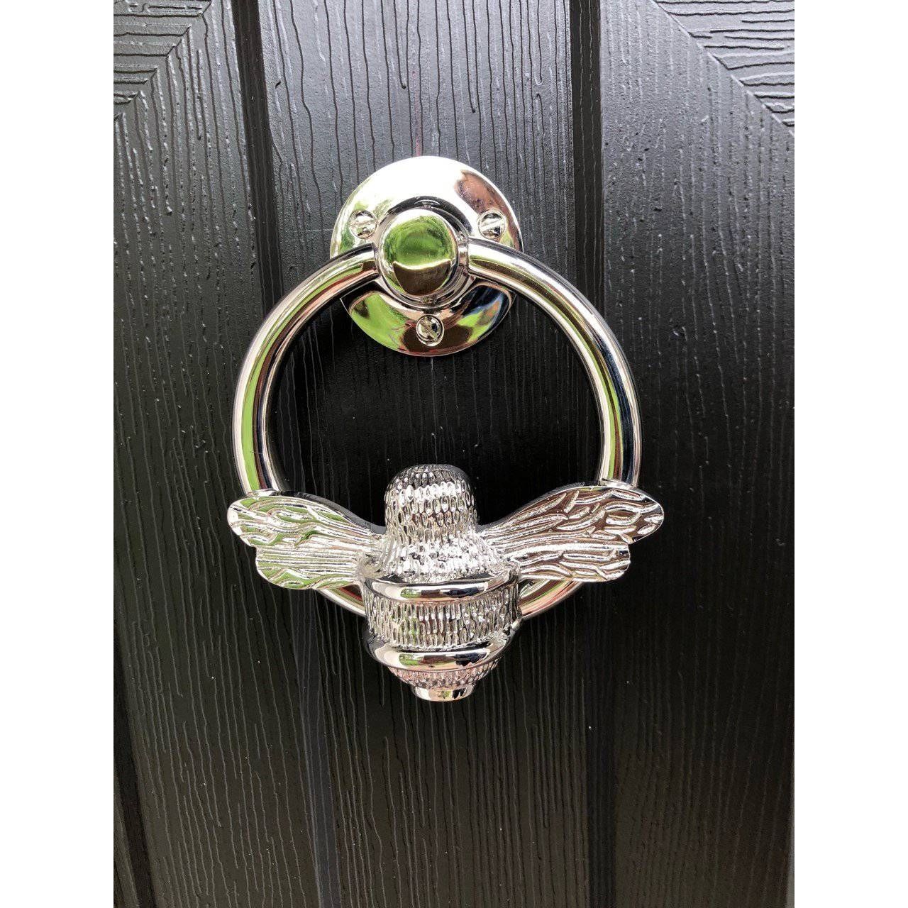 Brass Bumble Bee Ring Door Knocker - Nickel Finish - Brass bee