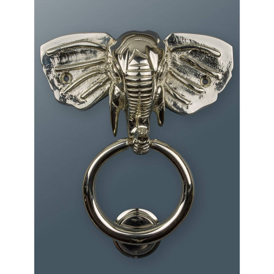 Brass Elephant Door Knocker - Nickel Finish - Brass bee