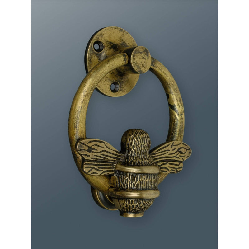 Brass Bumble Bee Ring Door Knocker - Heritage Finish - Brass bee