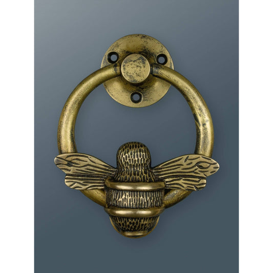 Brass Bumble Bee Ring Door Knocker - Heritage Finish - Brass bee