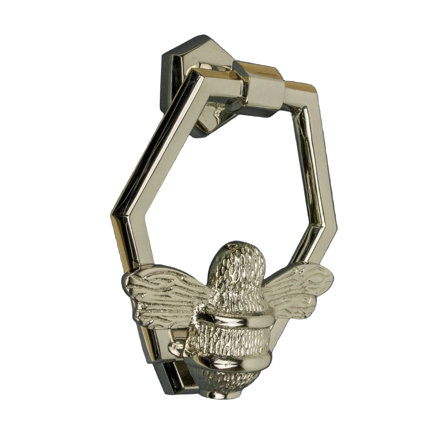 Brass Bumble Bee Honeycomb Door Knocker - Nickel Finish - Brass bee