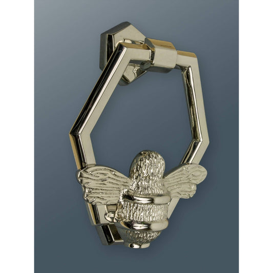 Brass Bumble Bee Honeycomb Door Knocker - Nickel Finish - Brass bee