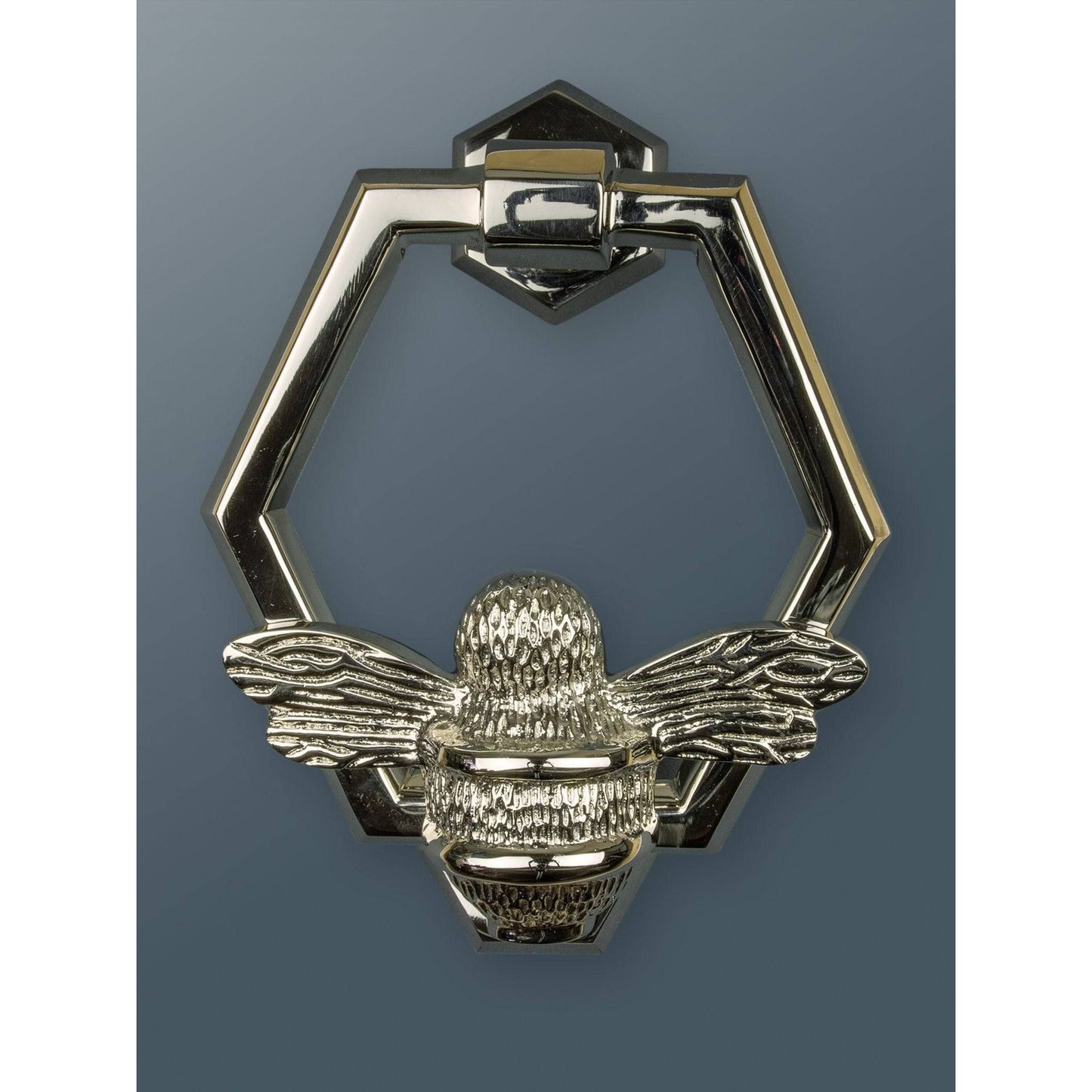Brass Bumble Bee Honeycomb Door Knocker - Nickel Finish - Brass bee