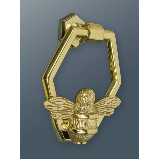 Brass Bumble Bee Honeycomb Door Knocker - Brass Finish - Brass bee