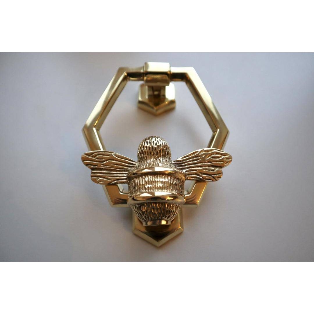 Brass Bumble Bee Honeycomb Door Knocker - Brass Finish - Brass bee