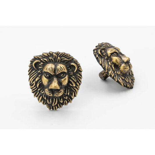 Brass Lion Drawer Cabinet Knob - Heritage Finish - Brass bee