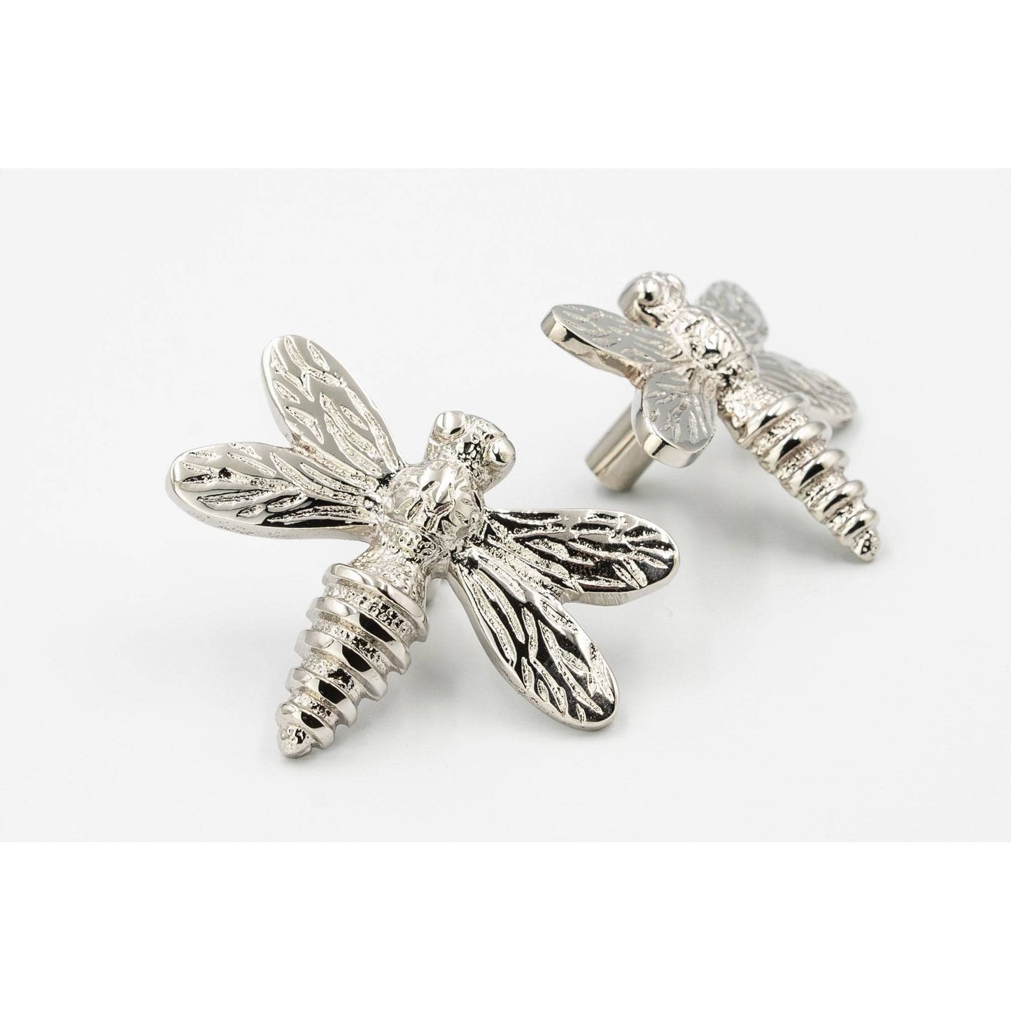Brass Dragonfly Drawer Knob - Nickel Finish - Brass bee