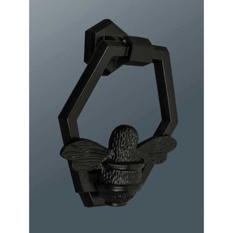 Brass Bumble Bee Honeycomb Door Knocker - Black Finish - Brass bee