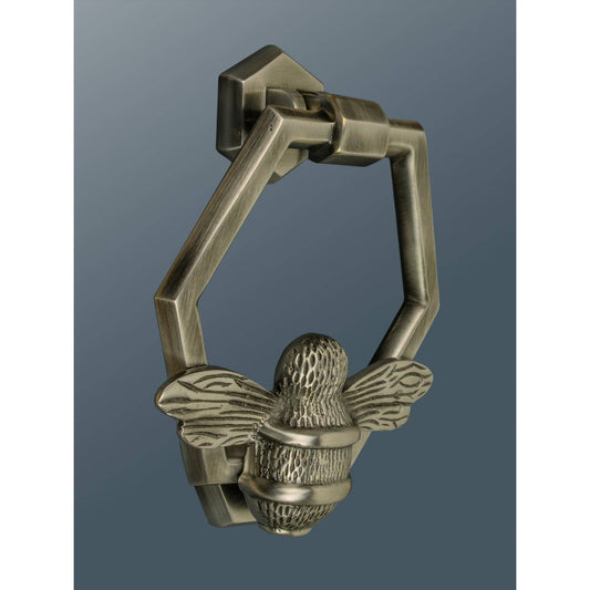 Brass Bumble Bee Honeycomb Door Knocker - Pewter Finish - Brass bee