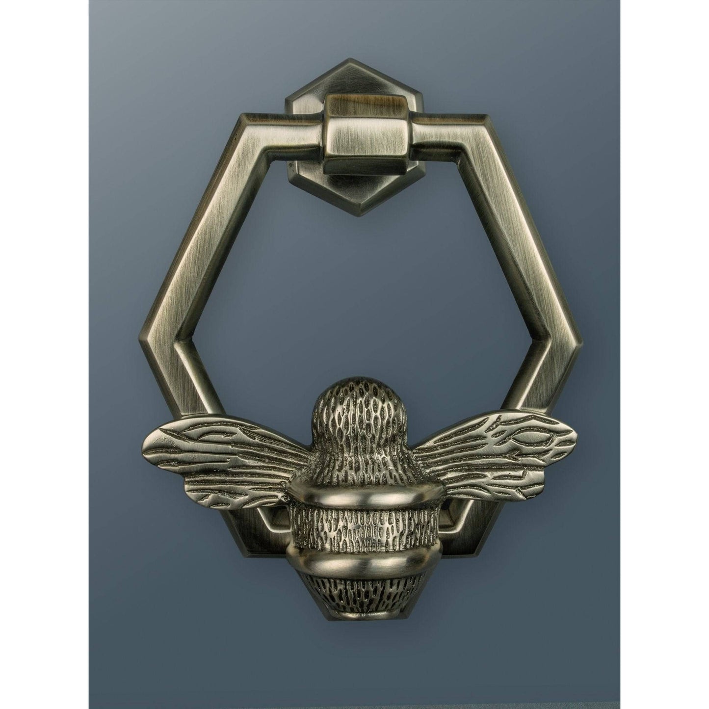 Brass Bumble Bee Honeycomb Door Knocker - Pewter Finish - Brass bee