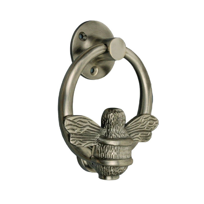 Brass Bumble Bee Ring Door Knocker - Pewter Finish - Brass bee