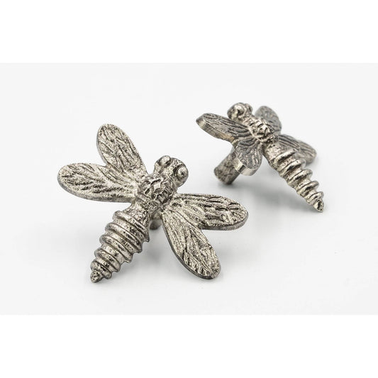 Brass Dragonfly Drawer Knob - Pewter Finish - Brass bee