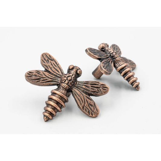 Brass Dragonfly Drawer Knob - Antique Copper Finish - Brass bee