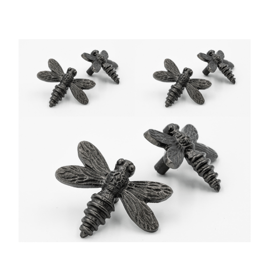 x6 Brass Dragonfly Drawer Cabinet Knobs - Nickel, Brass, Black, Satin, Copper, Pewter & Rose Gold Finishes - Brass bee