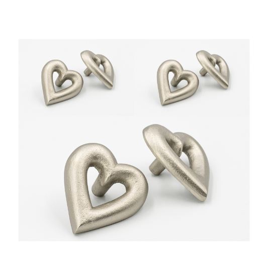 x6 Brass Heart Drawer Cabinet Knobs - Nickel, Brass, Black, Satin & Rose Gold Finishes - Brass bee