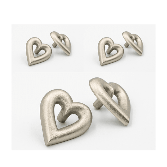 x6 Brass Heart Drawer Cabinet Knobs - Nickel, Brass, Black, Satin & Rose Gold Finishes - Brass bee
