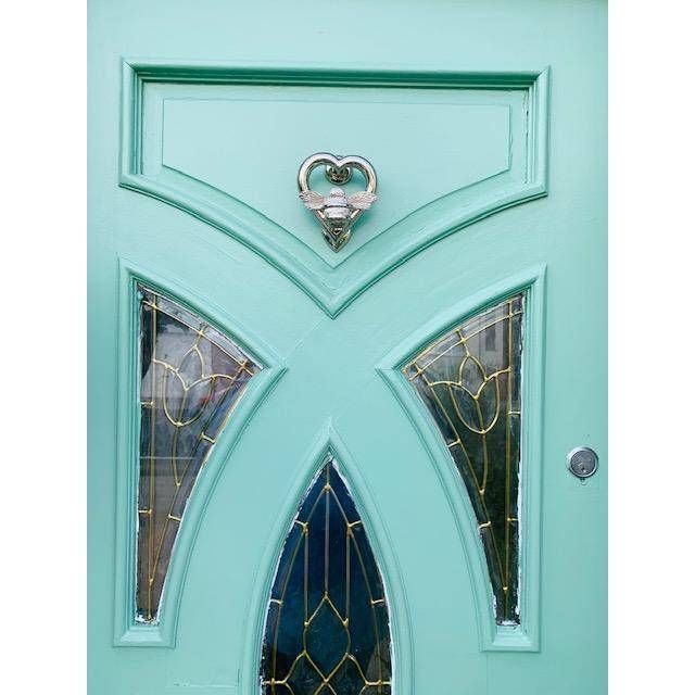 Brass Bumble Bee Heart Door Knocker - Nickel Finish - Brass bee