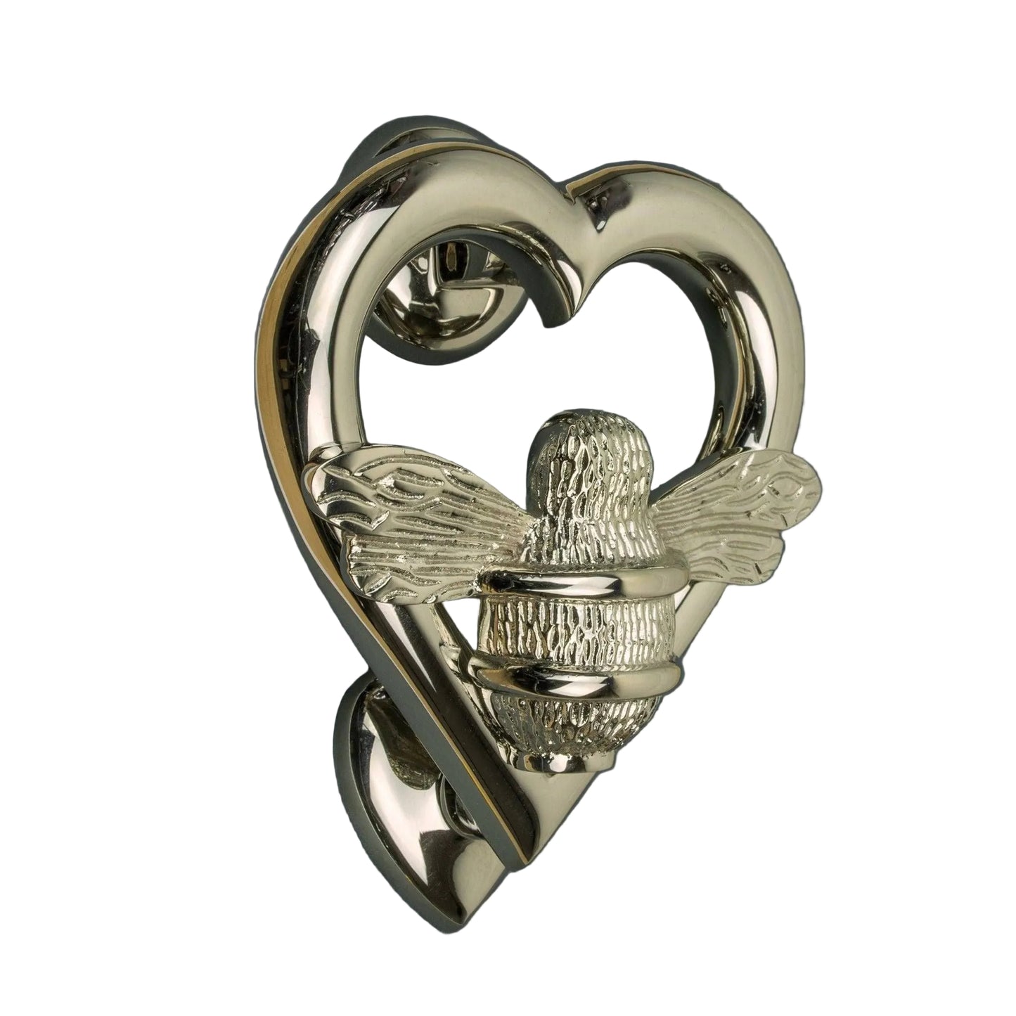 Brass Bumble Bee Heart Door Knocker - Nickel Finish - Brass bee