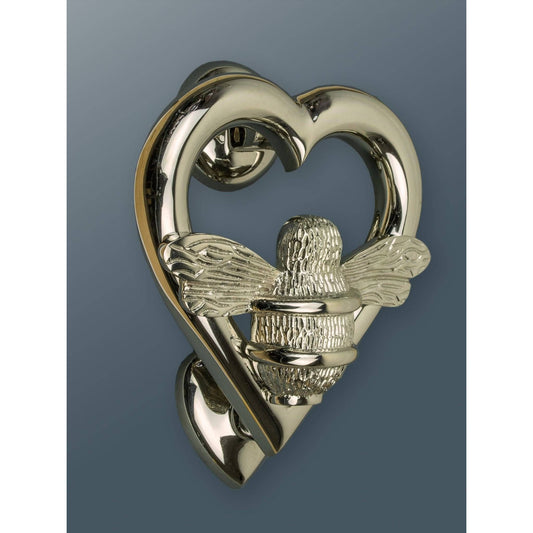 Brass Bumble Bee Heart Door Knocker - Nickel Finish - Brass bee