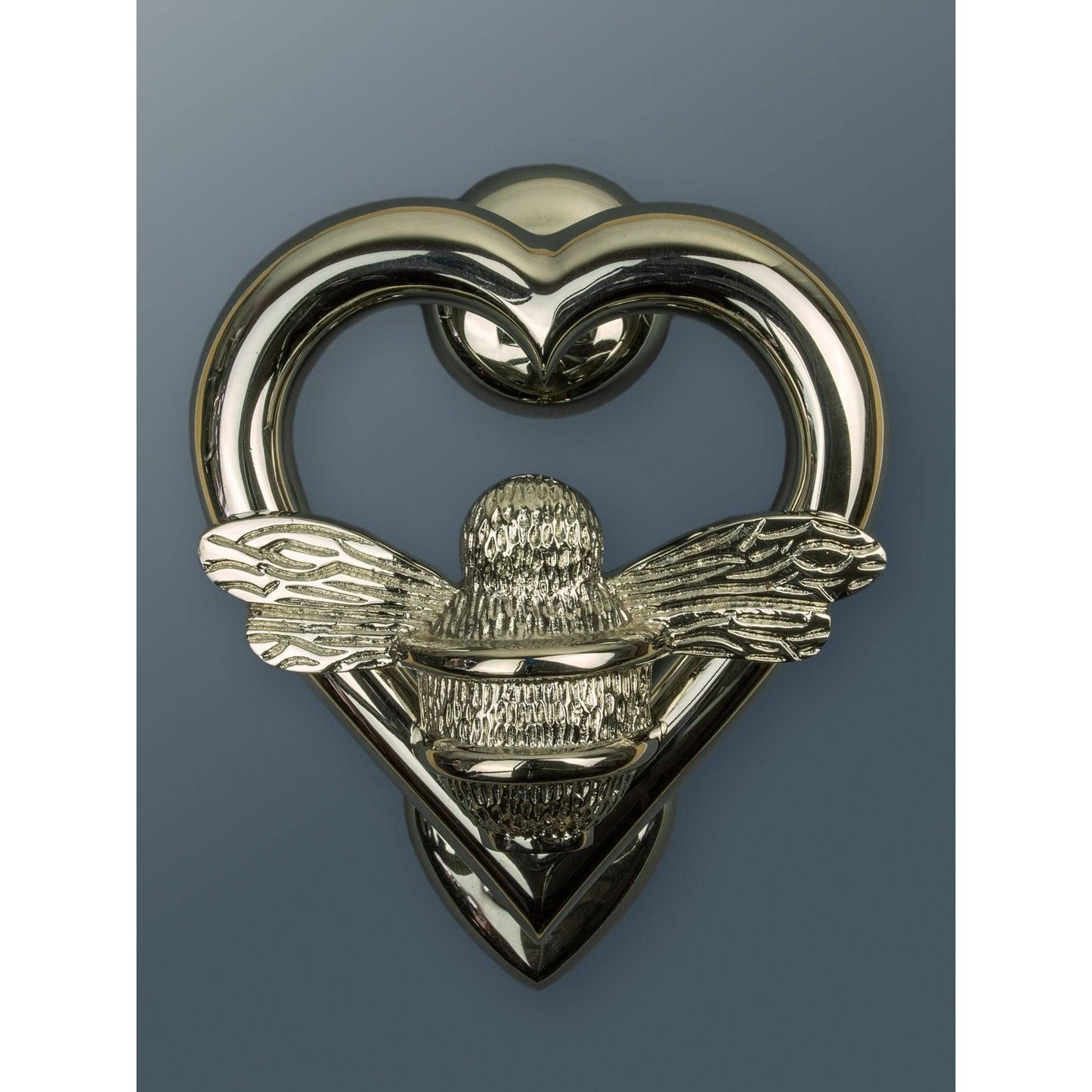 Brass Bumble Bee Heart Door Knocker - Nickel Finish - Brass bee