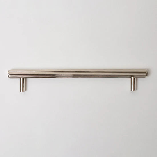 Solid Brass Straight Knurled Kitchen Pull Handles & Knobs - Polished Nickel Finish