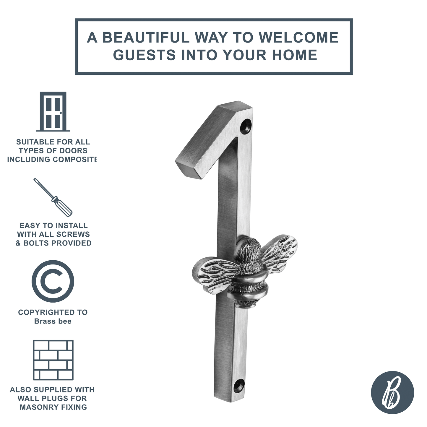 Brass bee Premium House Numbers with Bee in Pewter Finish 0-9 - Brass bee