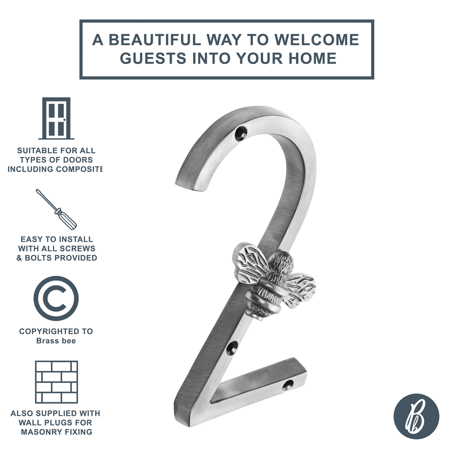 Brass bee Premium House Numbers with Bee in Pewter Finish 0-9 - Brass bee