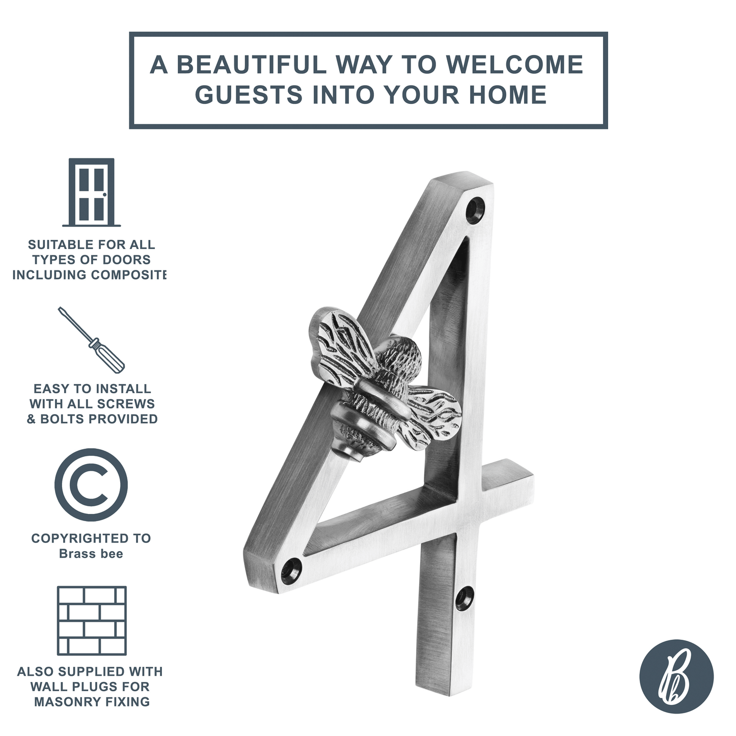 Brass bee Premium House Numbers with Bee in Pewter Finish 0-9 - Brass bee