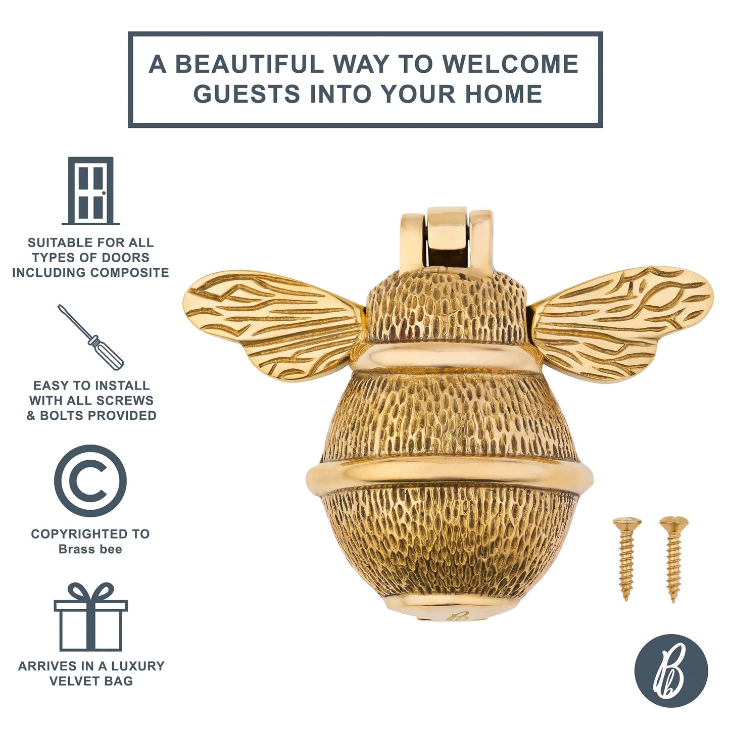 Brass Bumble Bee Door Knocker - Brass Finish - Brass bee