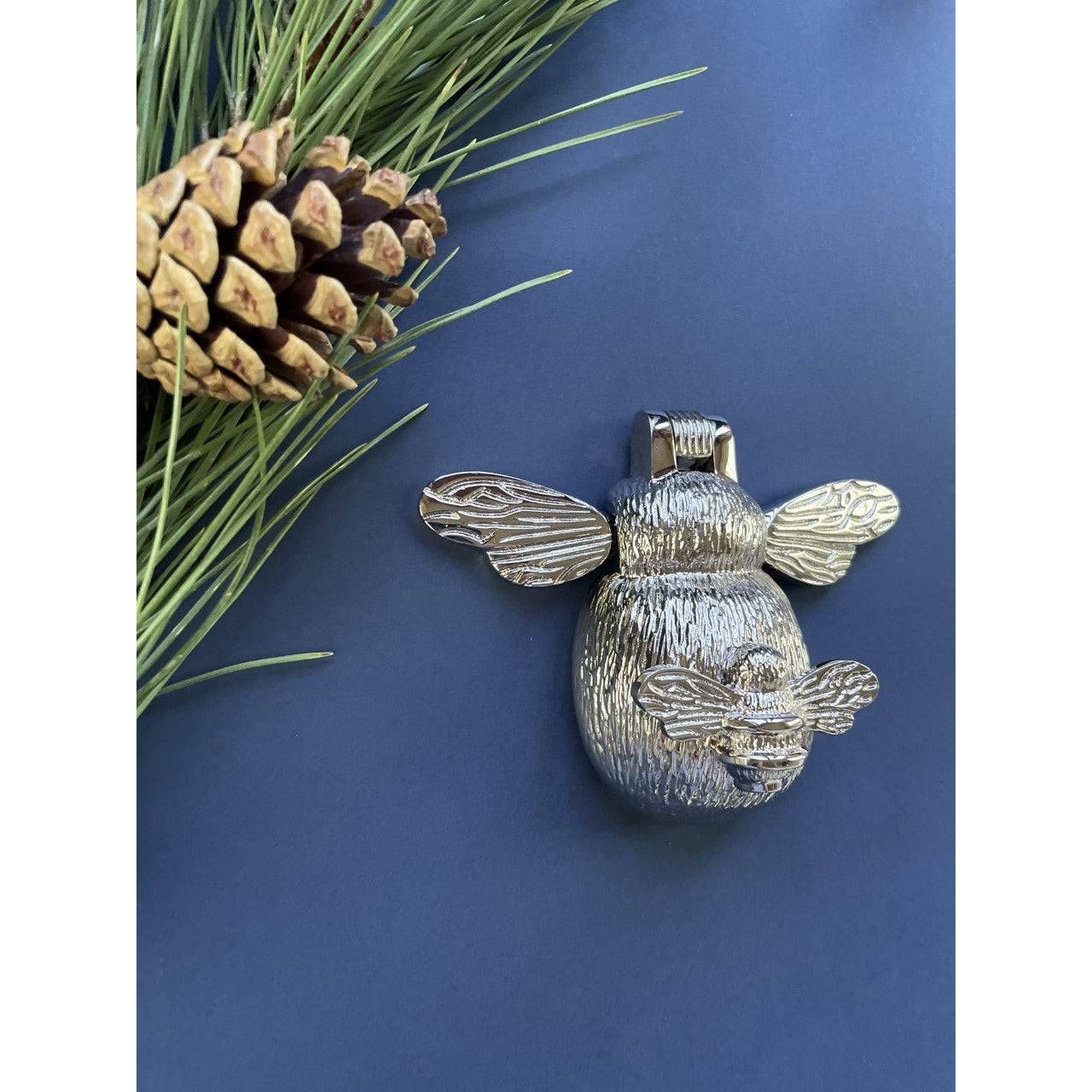 Brass Bee and Mini Bee Door Knocker - Nickel Finish - Brass bee