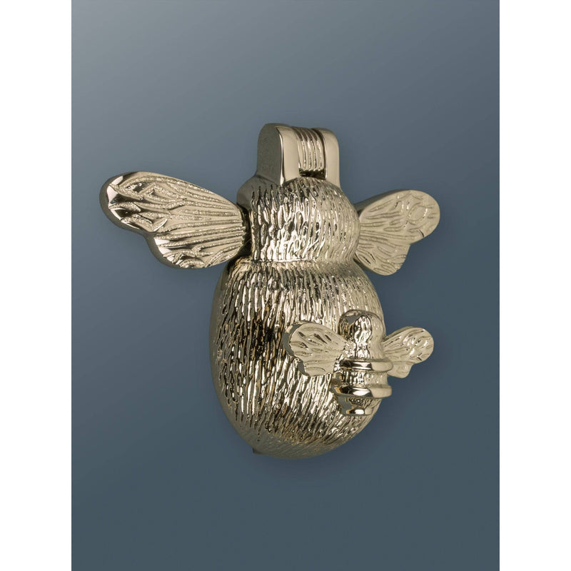 Brass Bee and Mini Bee Door Knocker - Nickel Finish - Brass bee