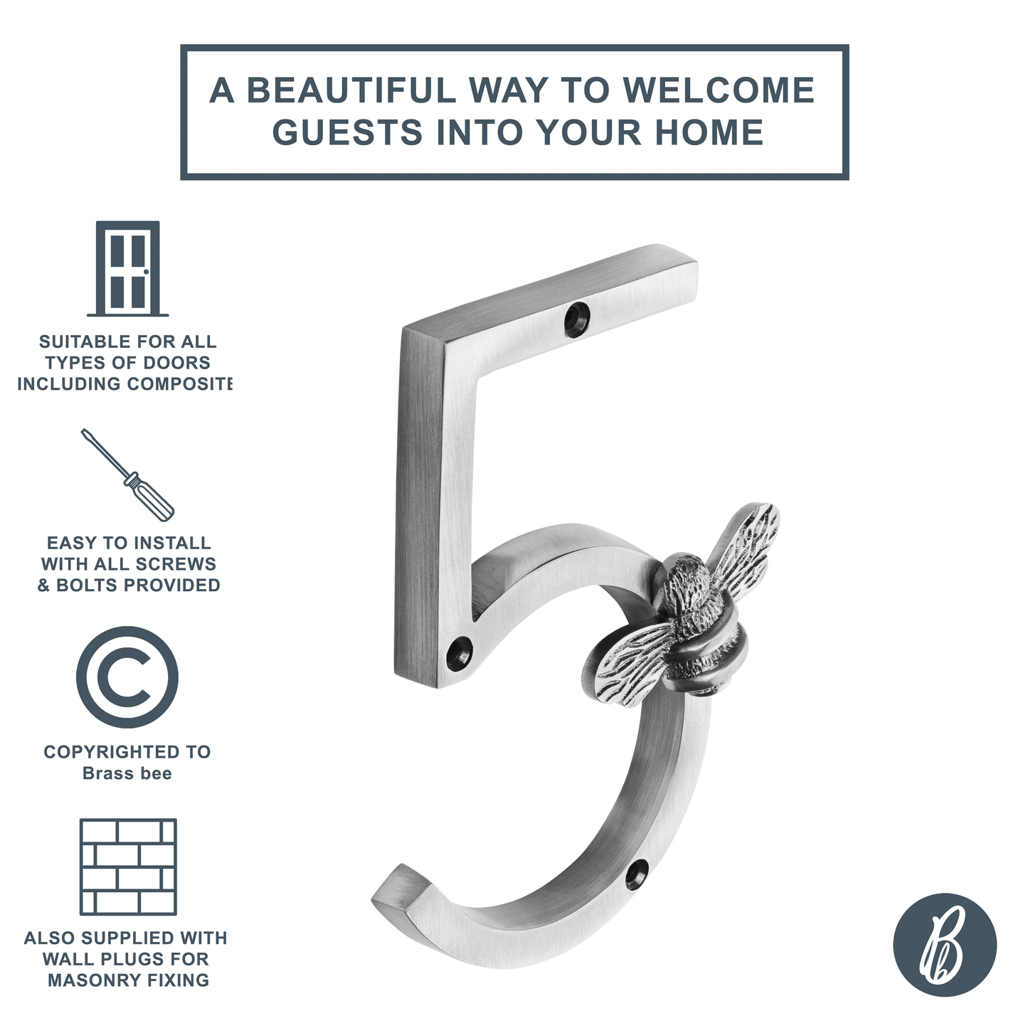 Brass bee Premium House Numbers with Bee in Pewter Finish 0-9 - Brass bee