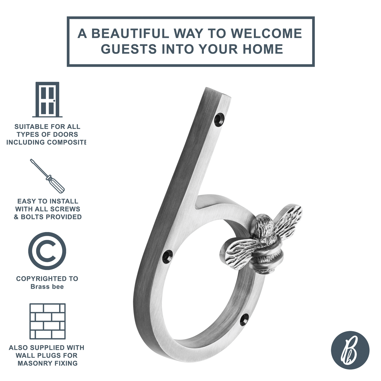 Brass bee Premium House Numbers with Bee in Pewter Finish 0-9 - Brass bee