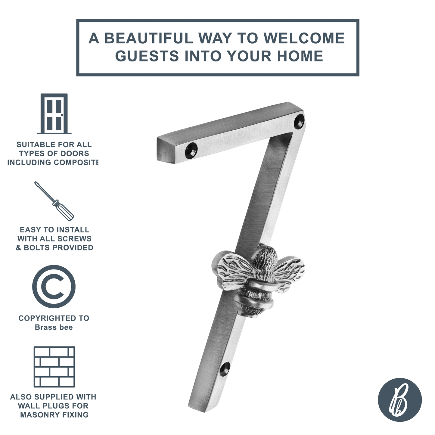 Brass bee Premium House Numbers with Bee in Pewter Finish 0-9 - Brass bee