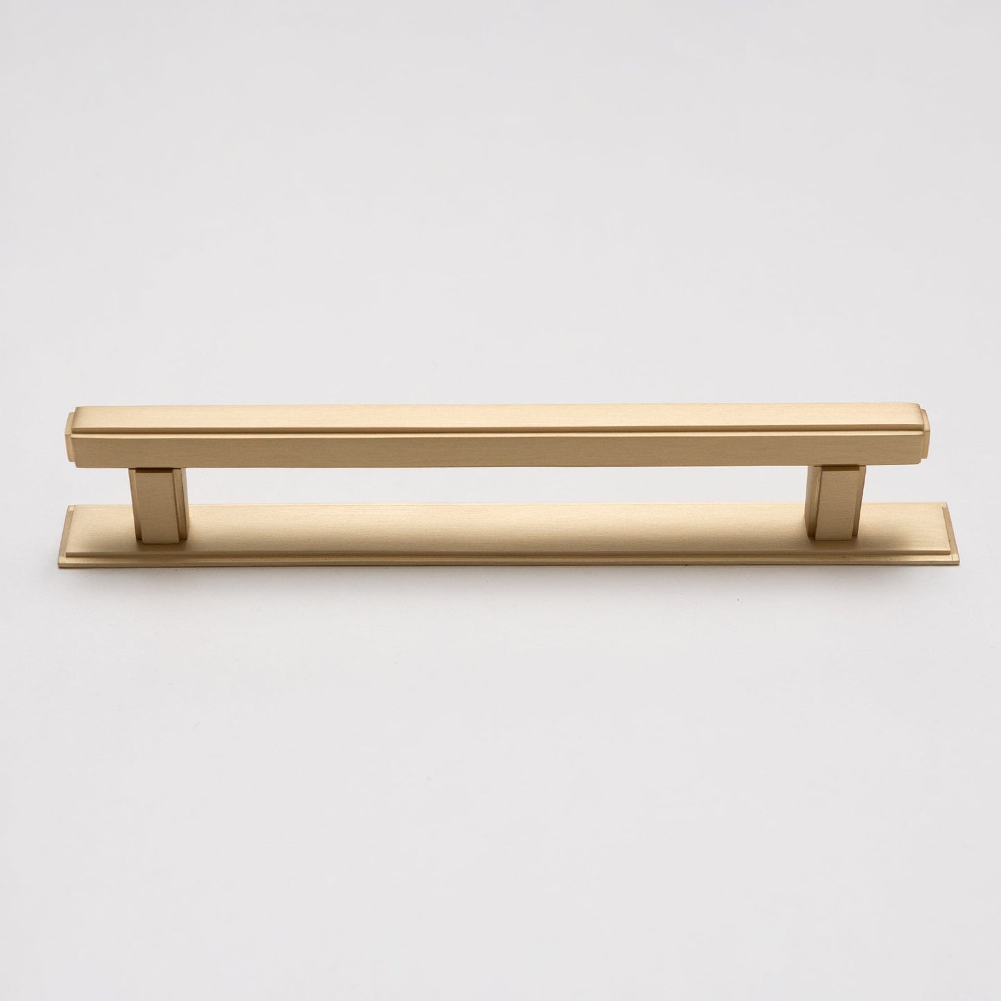 Solid Brass Art Deco Kitchen Pull Handles & Knobs With Backplates - Satin Brass Finish