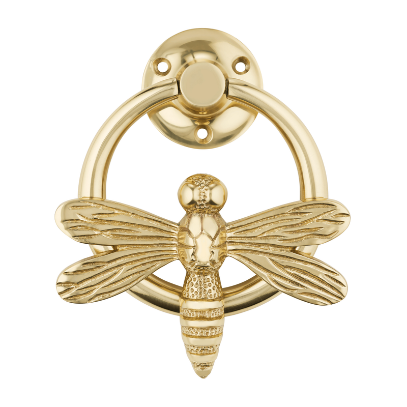 Brass Dragonfly Door Knocker with Ring - Brass Finish - Brass bee