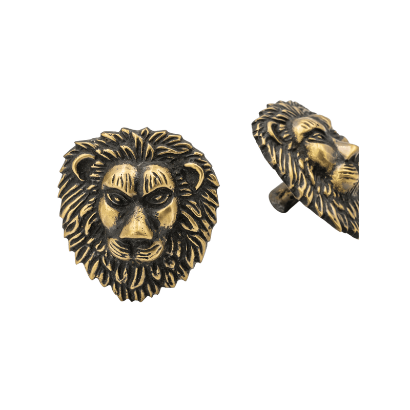 Brass Lion Drawer Cabinet Knob - Heritage Finish - Brass bee