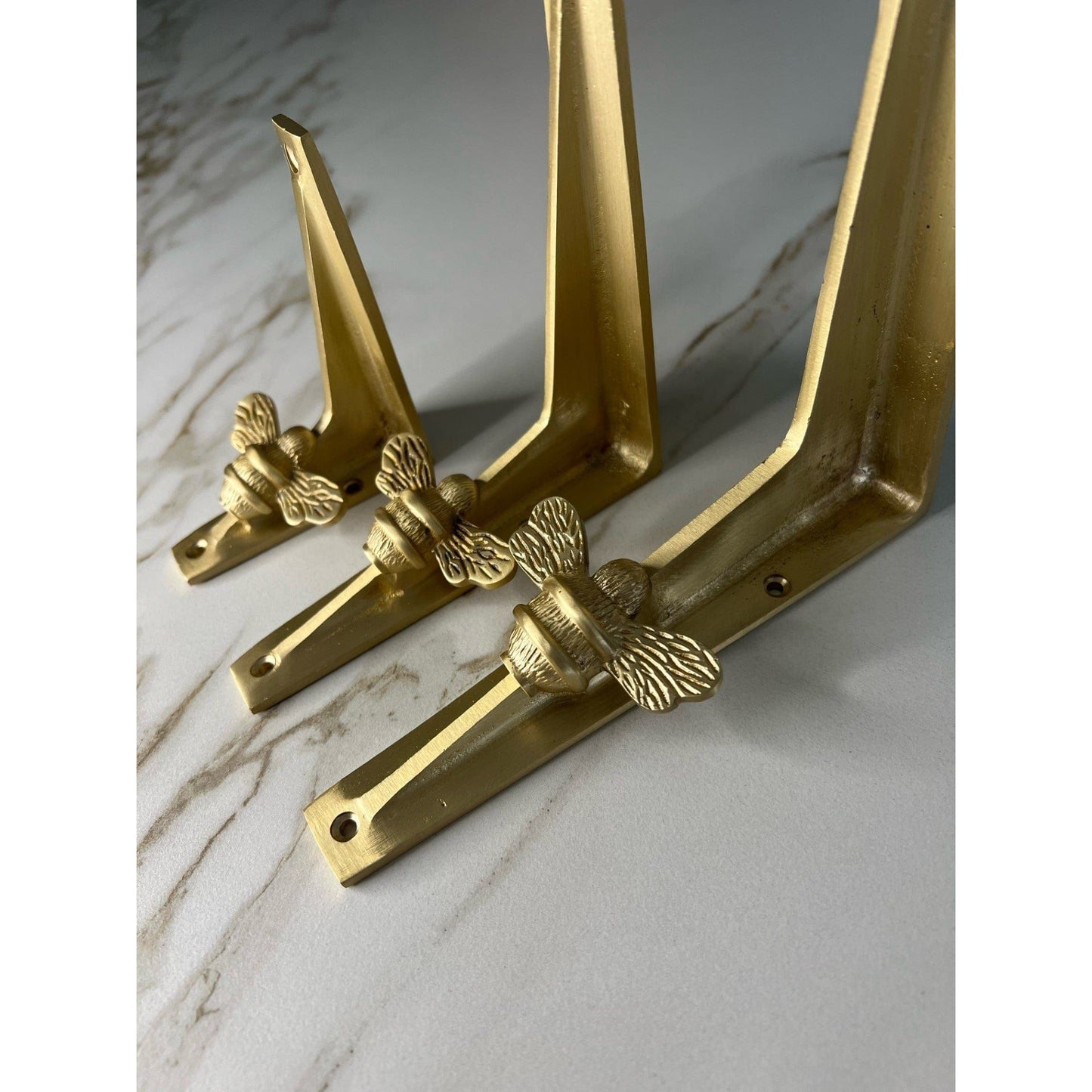 Satin Brass Bee Shelf Brackets - Heavy Duty Solid Brass