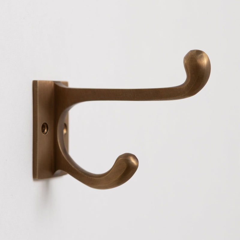 Solid Brass Square Coat Hook - Antique Brass Finish