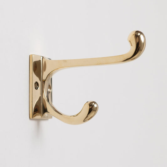 Solid Brass Square Coat Hook - Brass Finish