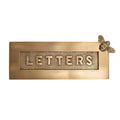 Brass bee Letterplate by Brass bee, featuring a rectangular design in a brushed brass finish, with the word 'LETTERS' embossed in a textured area and a small decorative bee at the top right corner.
