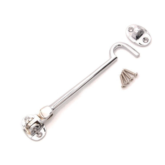 Spira Brass Silent Cabin Hook 8" - 200mm in polished chrome finish, featuring a sturdy hook design and includes screws for installation. The hook and base plates are made of durable brass.