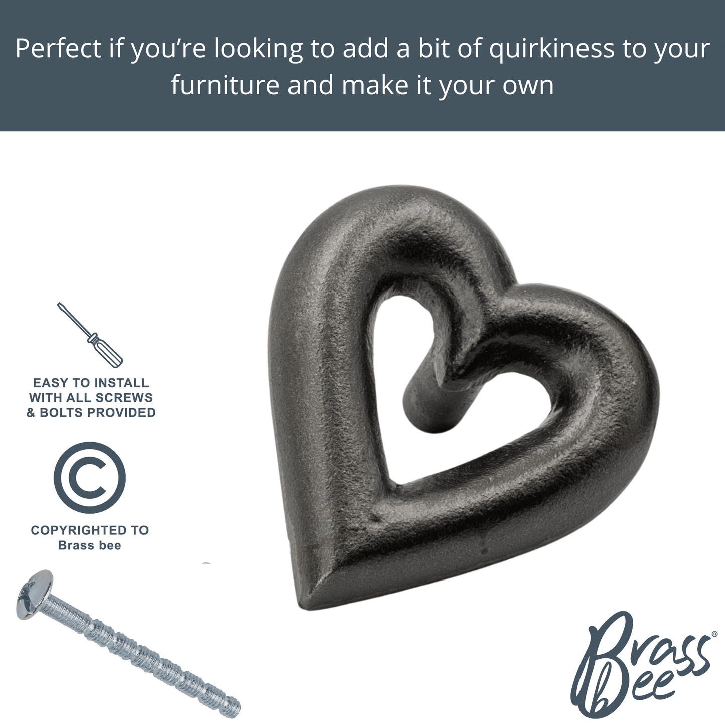 Brass Heart Drawer Cabinet Knob - Black Finish - Brass bee